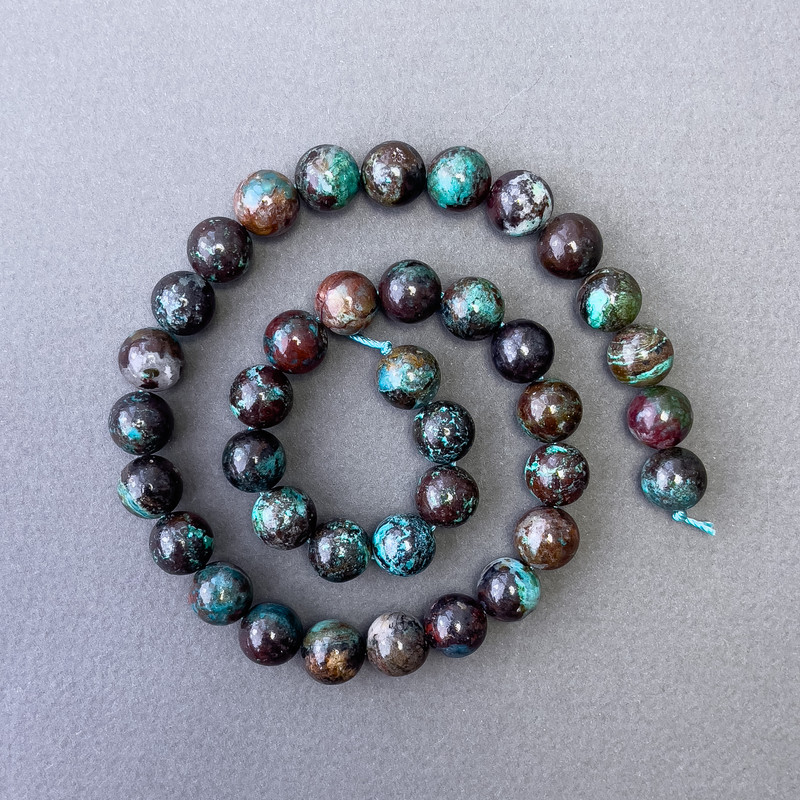 Chrysocolla Beads Natural Stone Smooth Sphere, 10mm Diameter, 39cm Length