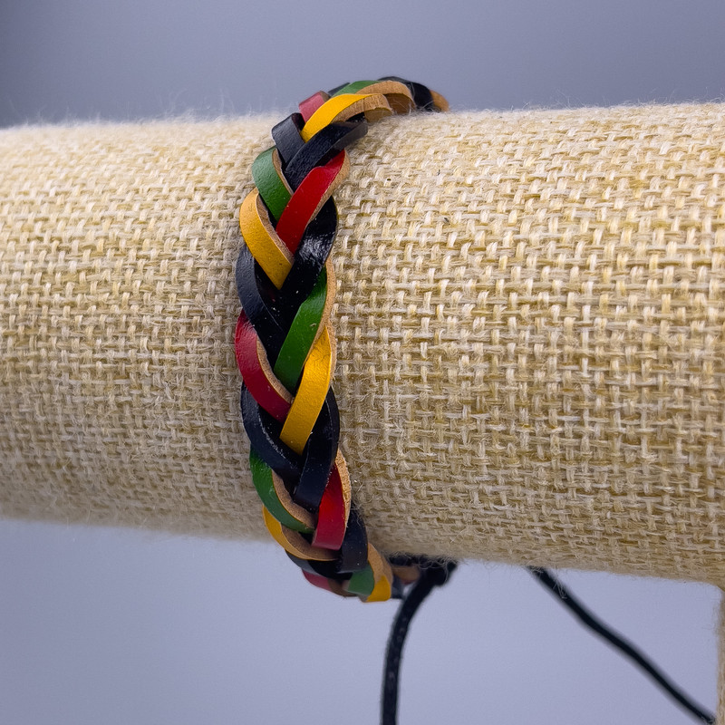 Bracelet, length 18-25 cm, thickness 10 mm, eco-friendly leather multi-colored, adjustable knot