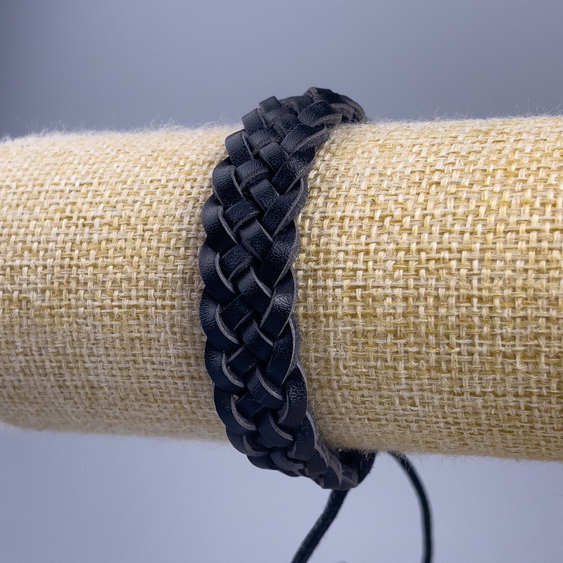 Bracelet, length 18-25 cm, thickness 14 mm, eco-friendly leather, black color, toggle clasp
