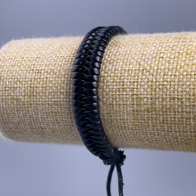 Bracelet, length 18-25 cm, thickness 11 mm, eco-leather, black color, with adjustable clasp