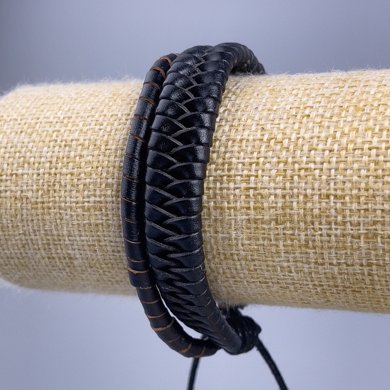 Bracelet, length 18-25 cm, thickness 13 mm, eco leather, color black, with clasp