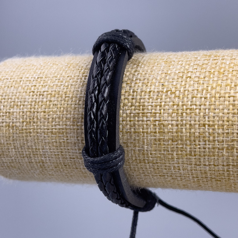 Bracelet, length 18-25 cm, thickness 12 mm, eco leather, color black, with clasp