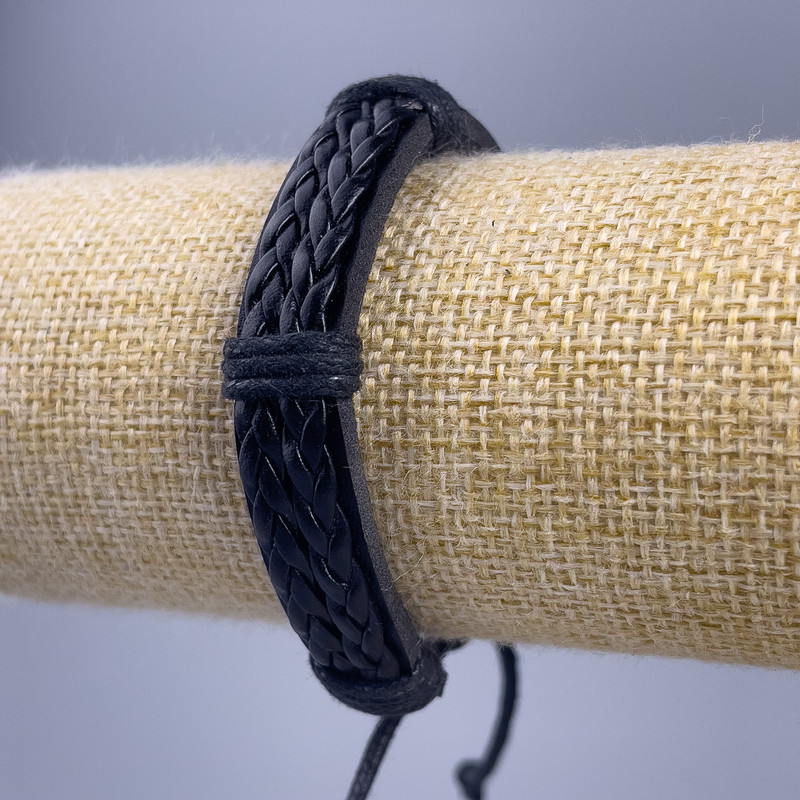 Bracelet, length 18-25 cm, thickness 12 mm, eco leather, color black, with pull tab