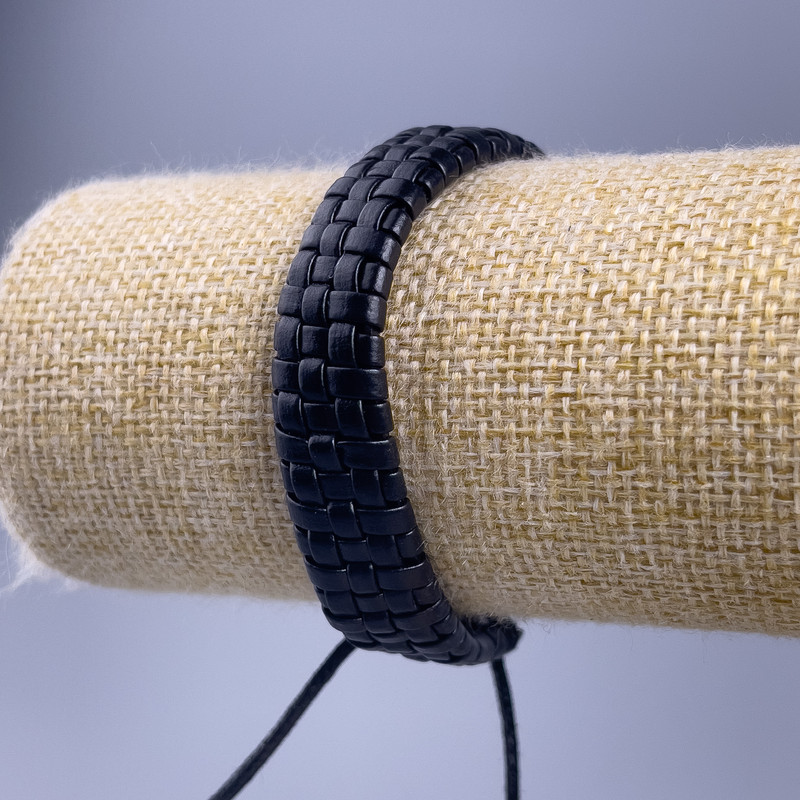 Bracelet, length 18-25 cm, thickness 12 mm, eco-leather, black color, with slider