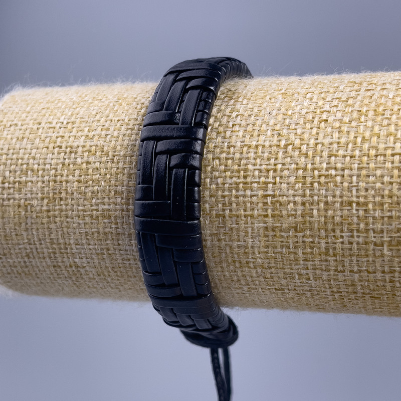 Bracelet, length 18-25 cm, thickness 13 mm, eco leather, color black, with pull-tab