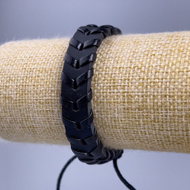 Bracelet, length 18-25 cm, thickness 12 mm, eco leather, black color, with clasp