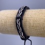Bracelet, length 18-25 cm, thickness 12 mm, eco leather, black with white, on a slider