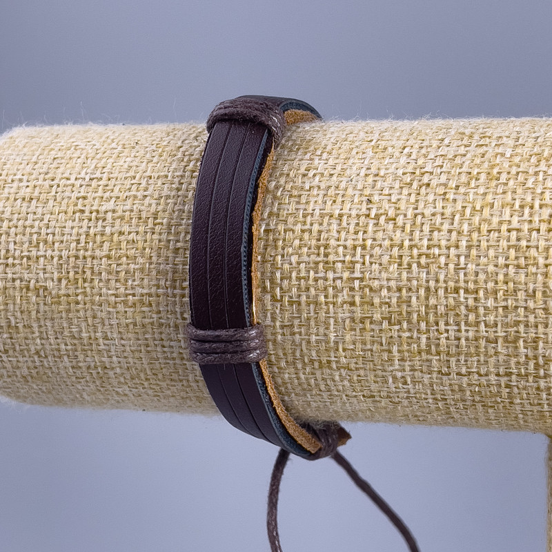Bracelet, length 18-25 cm, thickness 12 mm, eco leather, brown color, with adjustable clasp