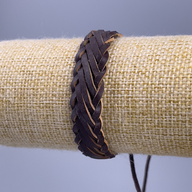 Bracelet, length 18-25 cm, thickness 14 mm, eco-leather, brown color, on a toggle