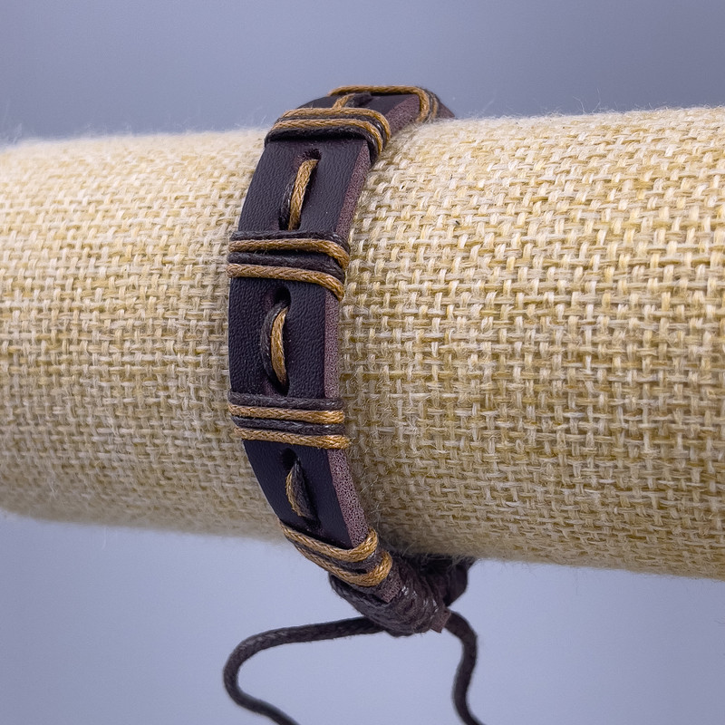 Bracelet, length 18-25 cm, thickness 12 mm, eco-leather, brown color, with pull tab