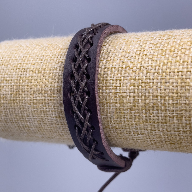 Bracelet, length 18-25 cm, thickness 14 mm, eco-leather, brown color, with pull tab