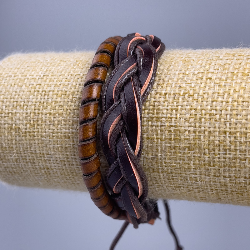 Bracelet, length 18-25 cm, thickness 12 mm, eco leather, light brown color, with drawstring fastener