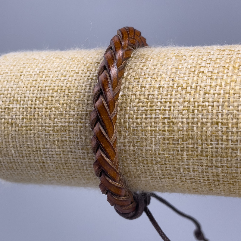Bracelet, length 18-25 cm, thickness 7 mm, eco leather, light brown color, adjustable