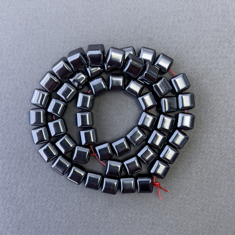 Hematite Beads Cubes on Thread, 8mm diameter ±, 40cm length ±