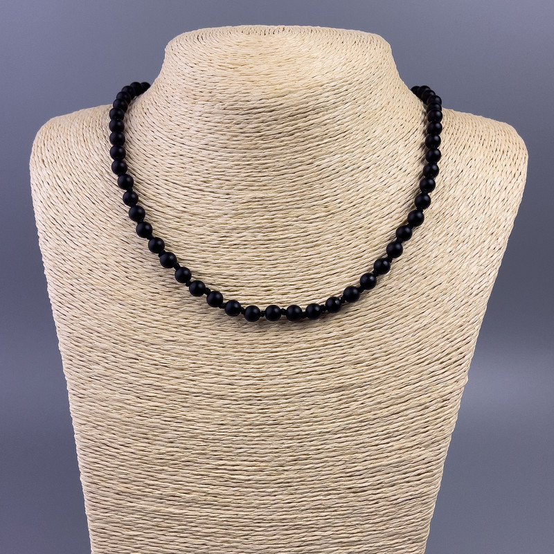 Shungite Bead Necklace (single) smooth sphere, diameter 6mm ±, length 49cm ±