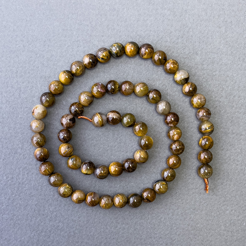 Yellow Petersite Natural Stone Beads Smooth Round 6.5mm Diameter, Length 40cm