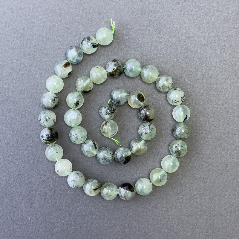 Prehnite Beads natural stone smooth ball 10mm diameter, length 39cm