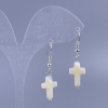 Earrings White Mother-of-P pearl cross, diameter 10x15mm, length 36mm+