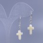 Earrings White Mother-of-P pearl cross, diameter 10x15mm, length 36mm+