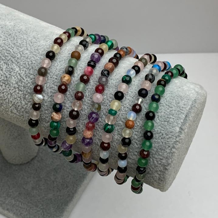 Bracelet Assortment natural stone smooth beads, diameter 4.5 mm ±, length 18 cm (stretch)
