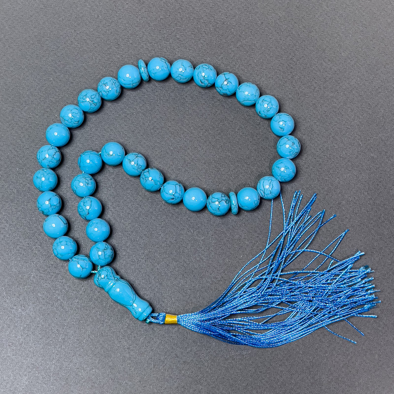 Turquoise Prayer Beads (raw) smooth beads, 12mm diameter ± 33 beads, with Turquoise inlays