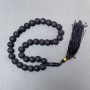 Lava Beads Prayer Beads with Smoky Quartz Inlays, natural stone smooth rounds, 12mm diameter ±, 33 beads