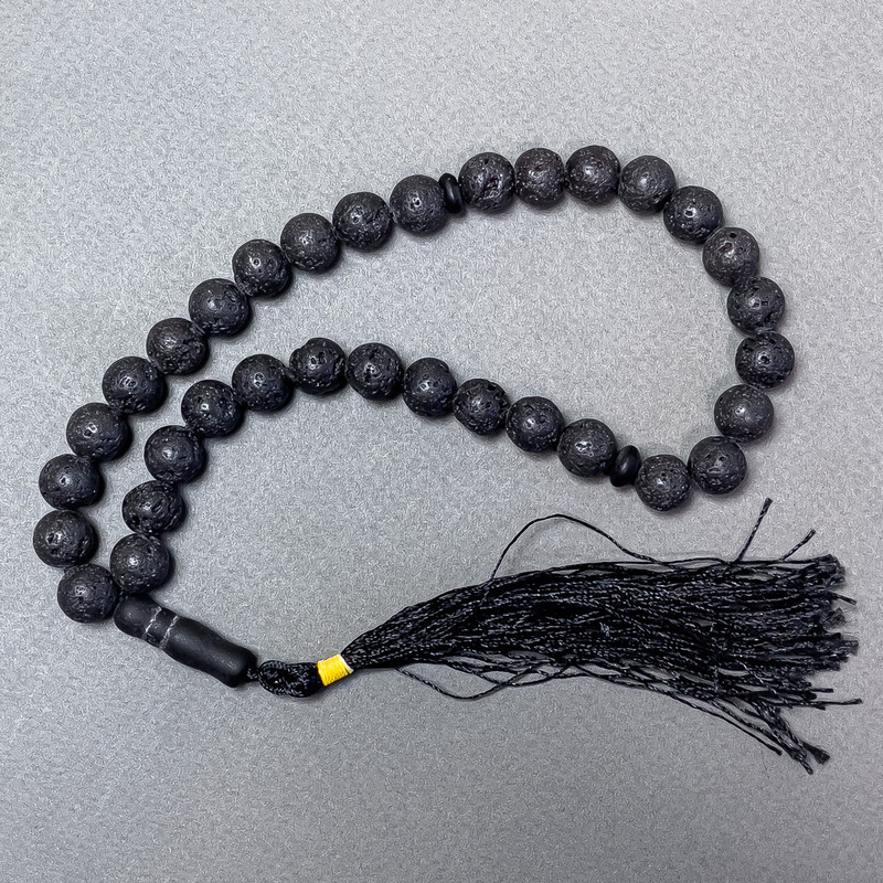 Lava Beads Prayer Beads with Shungite Inlays, 33 Beads, 10mm± Smooth Faceted Balls