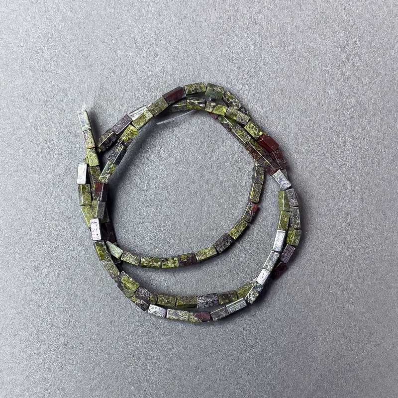 Jasper Beads Dragon's Blood Jasper natural stone rectangular, diameter 2x4.5mm+-, length 38cm+- on thread