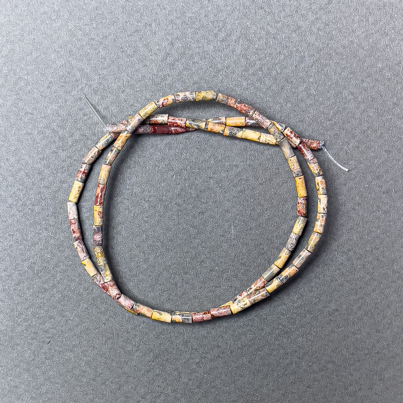 Leopard Jasper Beads natural stone cut, diameter 2×4.5mm±, length 38cm± on fishing line