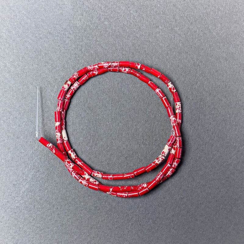 Red Variscite Beads (faceted) cut, diameter 2×4mm±, length 38cm± on beading thread