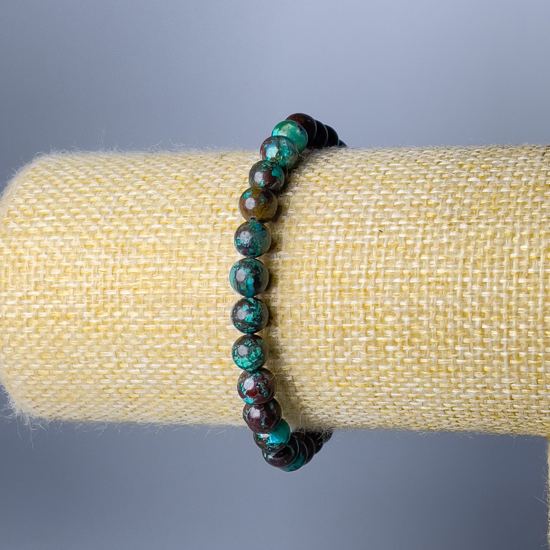 Chrysocolla Bracelet Natural Stone Smooth Bead, 7mm diameter, 18cm length (stretch)