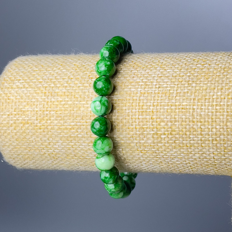 Bracelet Chrysoprase (artificial acrylic) smooth bead, diameter 8.5mm ±, length 18cm (stretch)