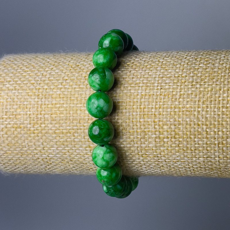 Bracelet Chrysoprase (artificial acrylic) smooth bead, diameter 10mm±, length 18cm (stretch)