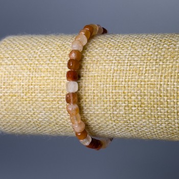 Carnelian Bracelet Natural Stone Bead Cubed 5mm, Stretch, 18 cm