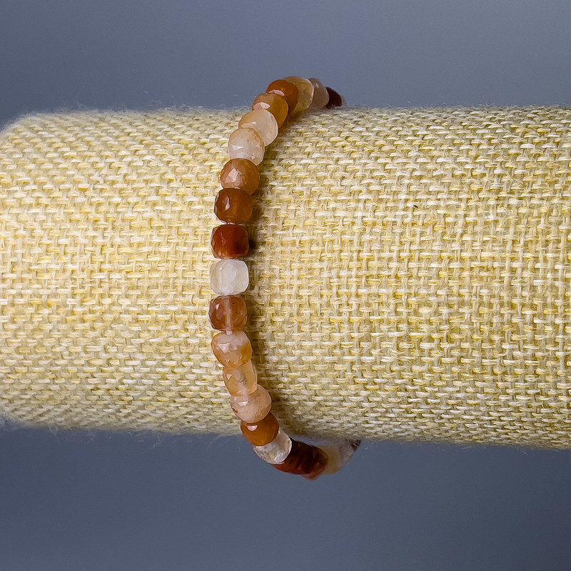 Carnelian Bracelet Natural Stone Bead Cubed 5mm, Stretch, 18 cm
