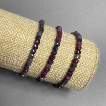 Bracelet Sapphire and Ruby Natural Stone Faceted Cube 4.5 mm Diameter, 18 cm Length (Stretch)