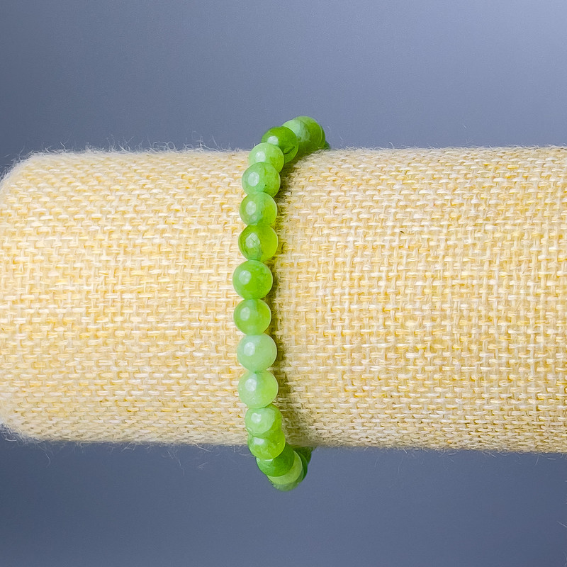 Bracelet Jade natural stone smooth bead, diameter 6.5mm±, length 18cm (stretch)