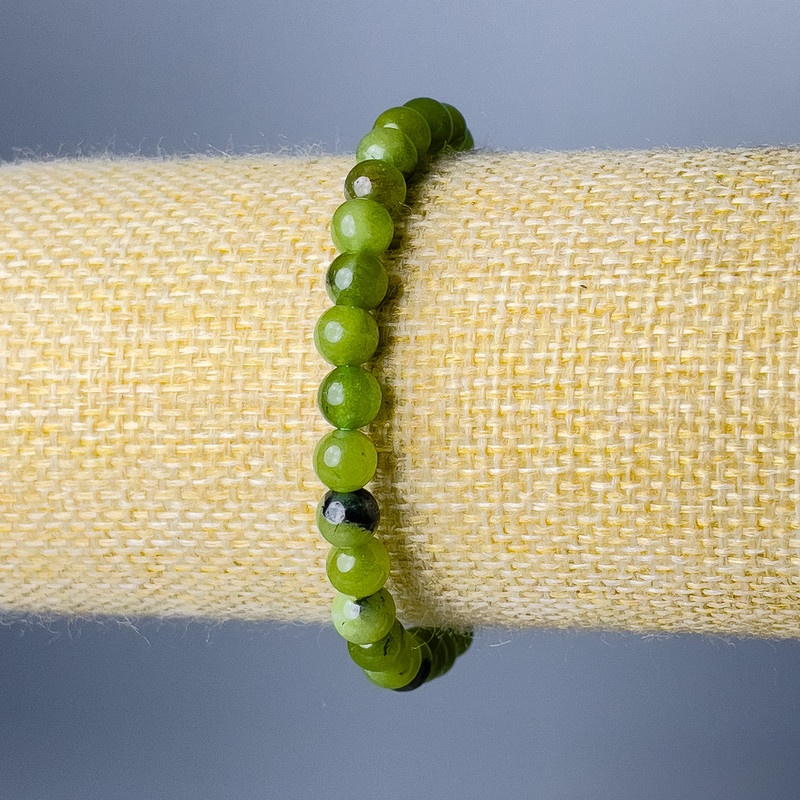 Bracelet Jadeite Canadian Natural Stone Smooth Bead, diameter 6.5mm, length 18cm (stretch)