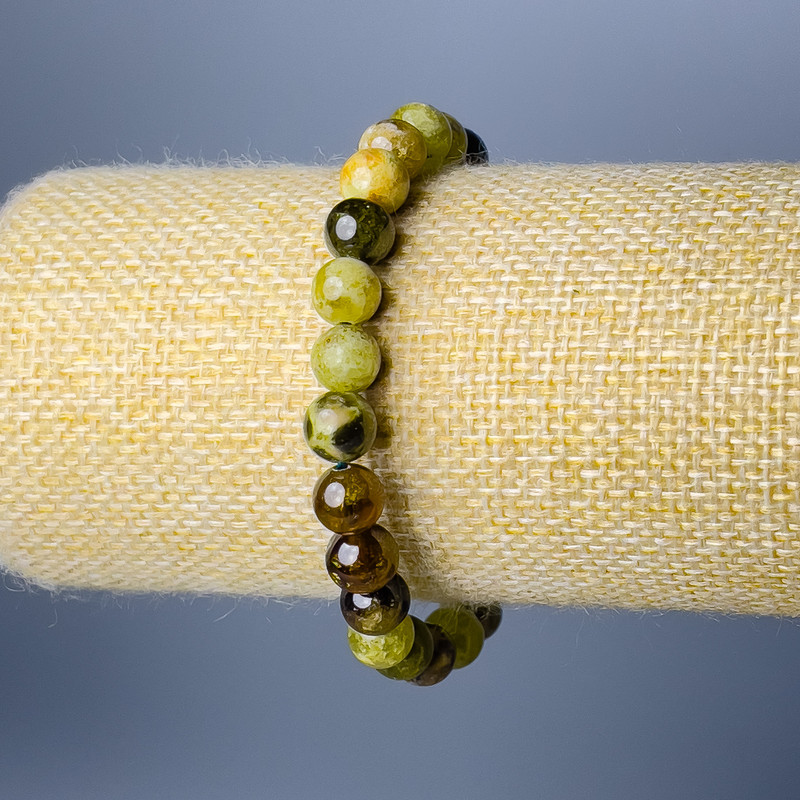 Bracelet Green Garnet natural stone smooth ball, diameter 8mm±, length 18cm (stretch)