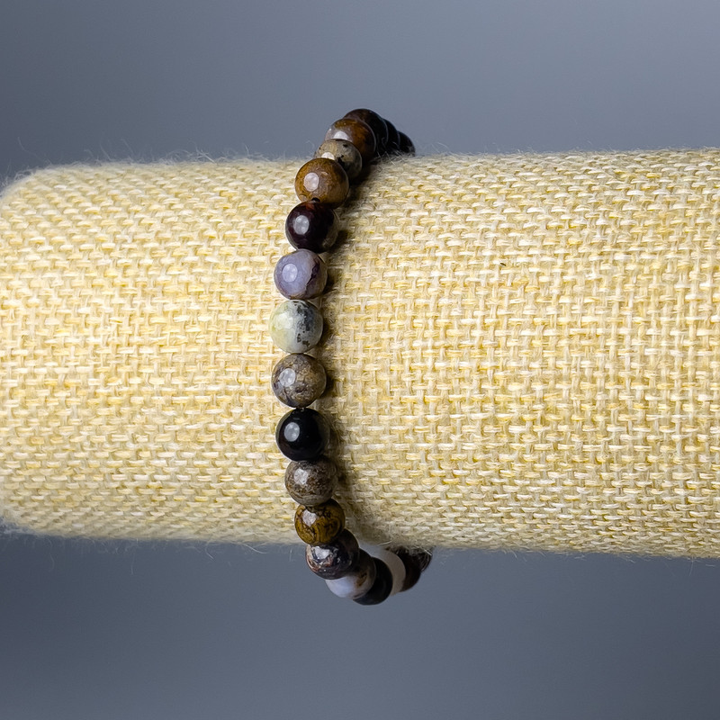 Petersite Natural Stone Bracelet, smooth beads, 6.5 mm diameter, adjustable stretch 18 cm