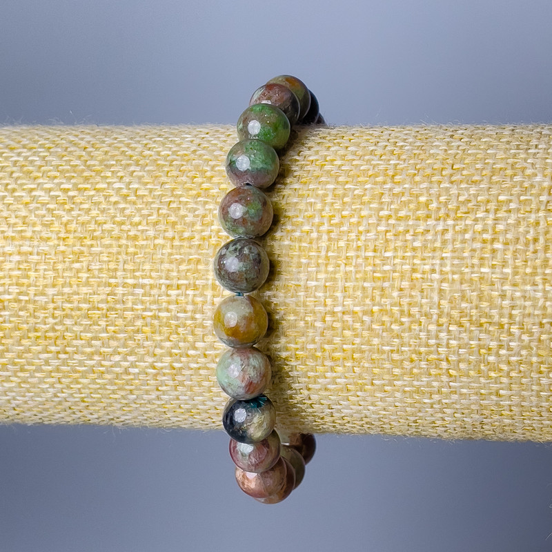 Watermelon Garnet Bracelet, natural stone, smooth round beads, 8.5 mm ±, length 18 cm (stretch)
