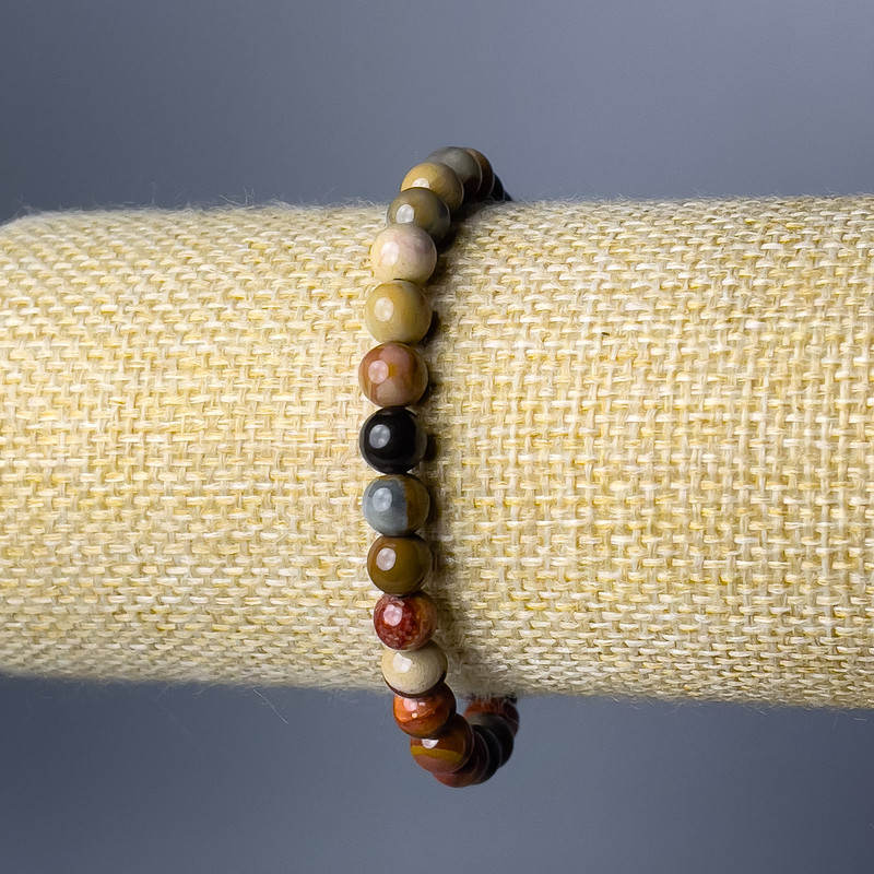 Bracelet Jasper Natural Stone Smooth Bead, diameter 6.5mm ±, length 18cm (stretch)