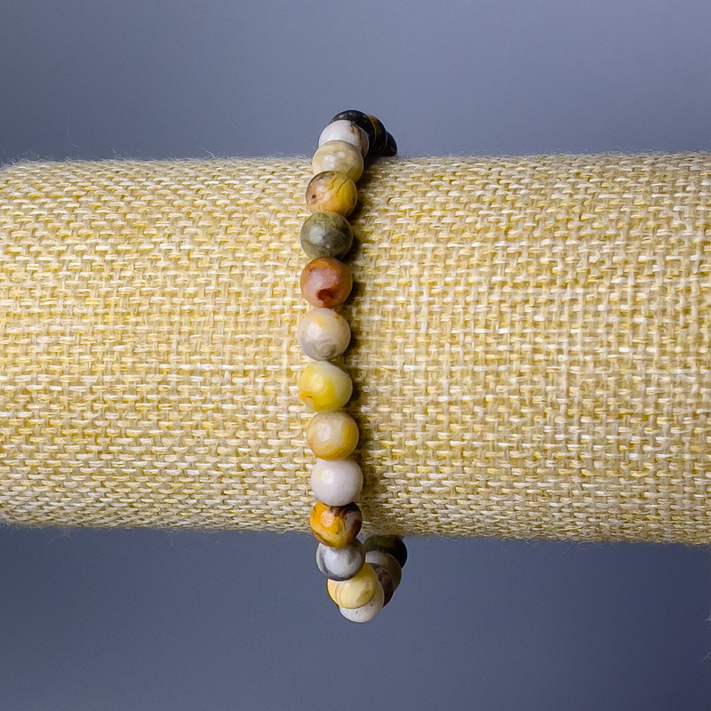 Agate Bracelet Moroccan Natural Stone Smooth Bead, diameter 7mm±, length 18cm (stretch)