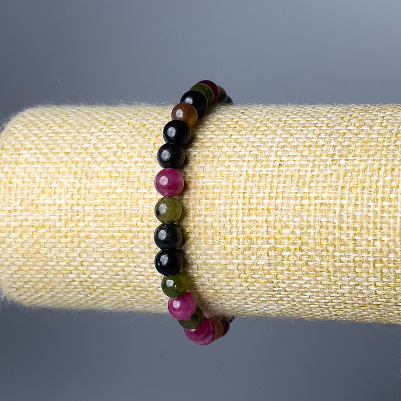 Tourmaline Bracelet, Natural Stone, Smooth Bead, diameter 6.5mm±, length 18cm (stretch)