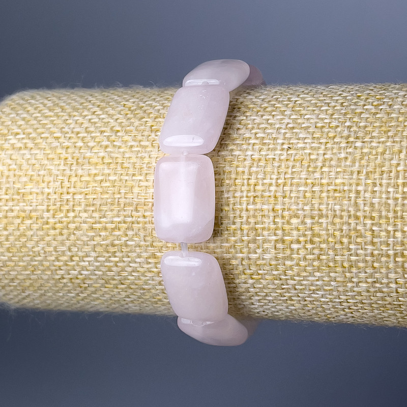 Rose Quartz Bracelet - Natural Stone - Rectangular Link, 13x18mm, approx. 18 cm (stretch)