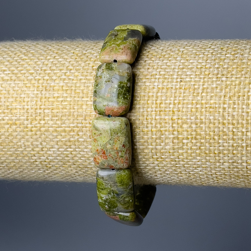 Jasper Geothroph (Heliotrope) Bracelet - Natural Stone, Rectangular Link, 13×18 mm ±, Length 18 cm (stretch)