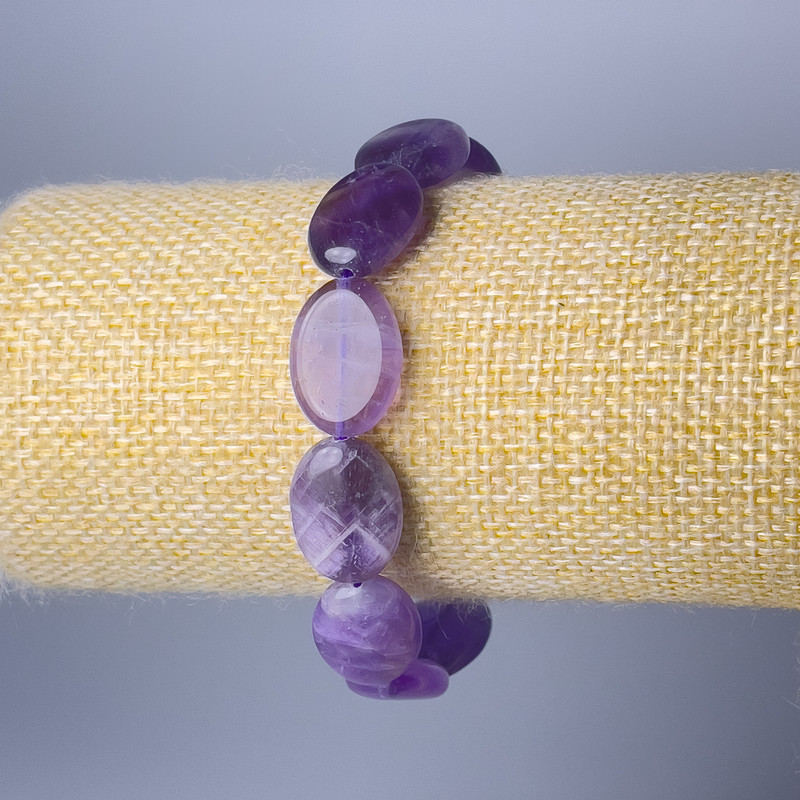 Amethyst Bracelet with Natural Stone, oval links, 13×18 mm, stretchy, length 18 cm