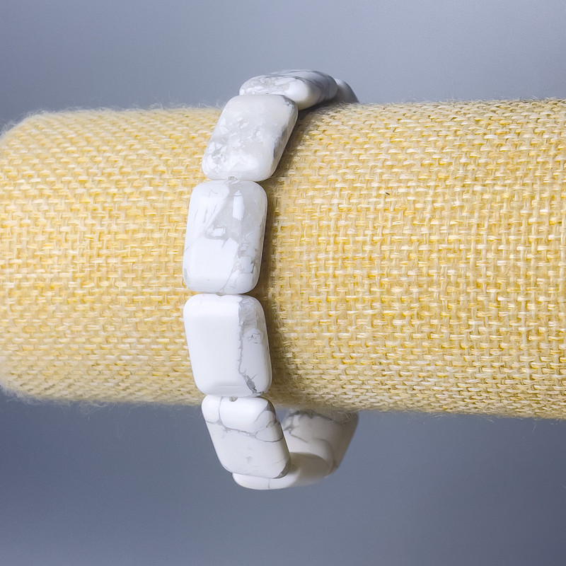 Howlite Bracelet with Rectangular Links, Natural Stone, 13x18mm, stretchy, 18cm