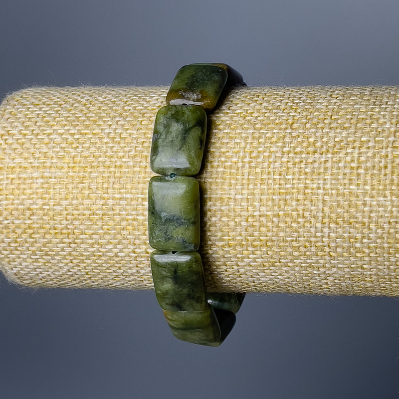 Bracelet Jadeite natural stone rectangular links, diameter 13x18mm +-, length 18cm (stretch)