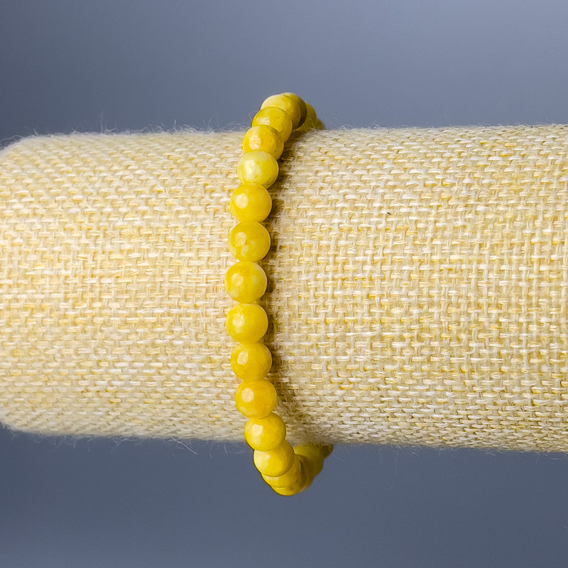 Bracelet Yellow Jadeite Smooth Beads, 6.5 mm diameter, length 18 cm (stretch)